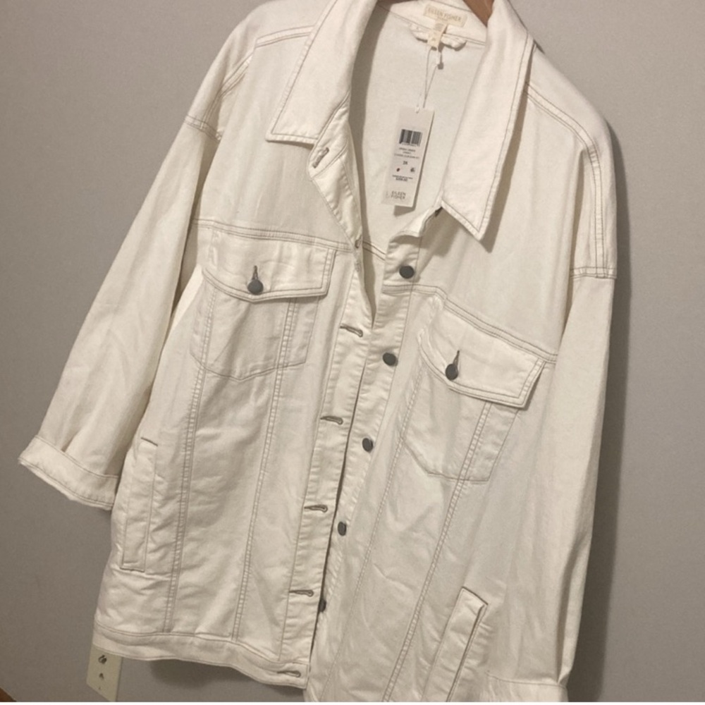 NWT Eileen Fisher Cream Oversized Jean Jacket, Size 3X, undyed organic cotton - Picture 4 of 13